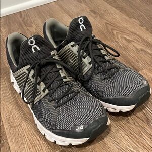 On Running Black and Gray Athletic Shoes with Cloud Cushioning